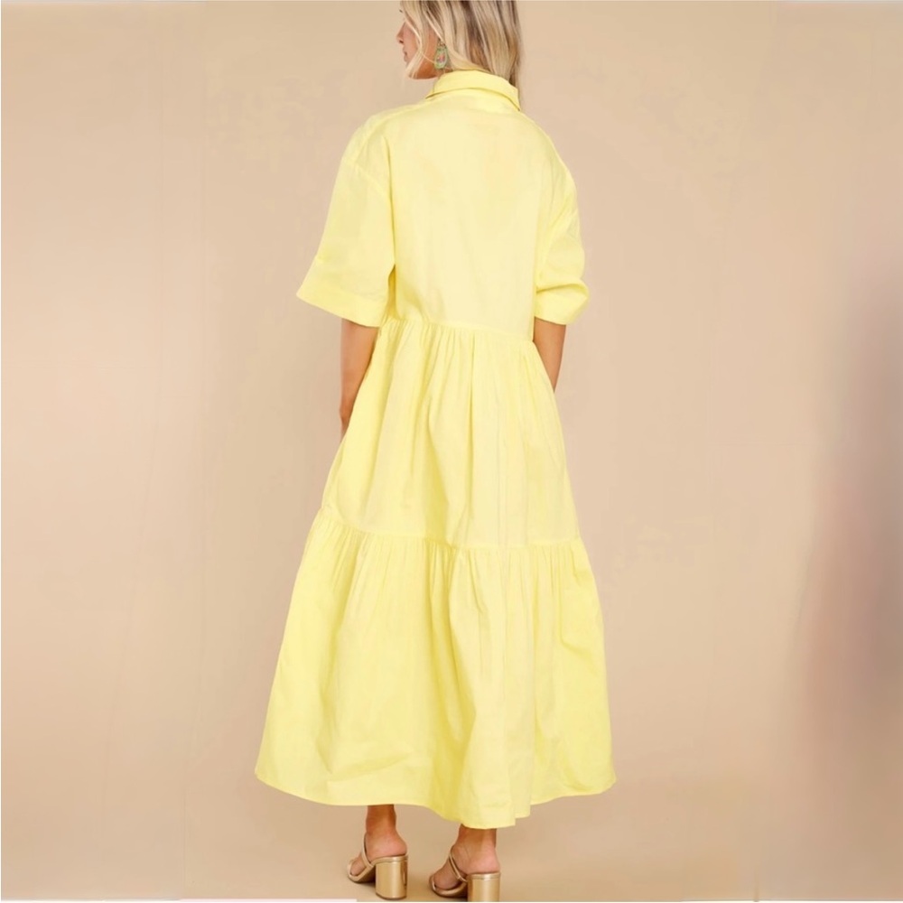 Mable Yellow Tiered Ruffle Midi Dress Shirtdress Button Front Size L - Picture 3 of 9